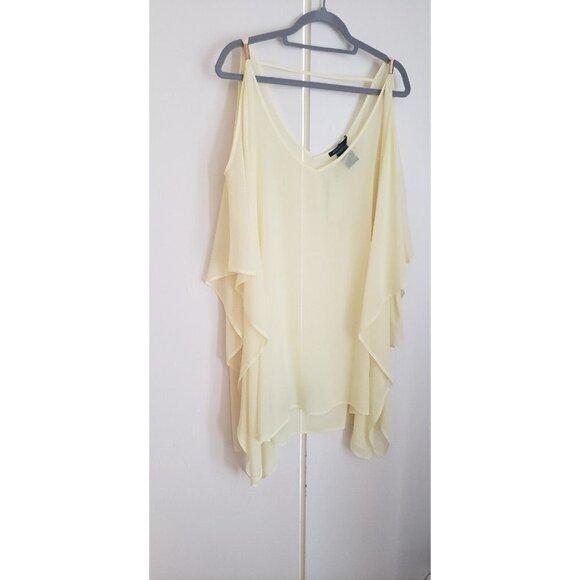 NWT $148 BCBGMAXAZRIA SHEER COLD SHOULDER TUNIC BLOUSE PASTEL LIME  SIZE LARGE - Picture 11 of 11